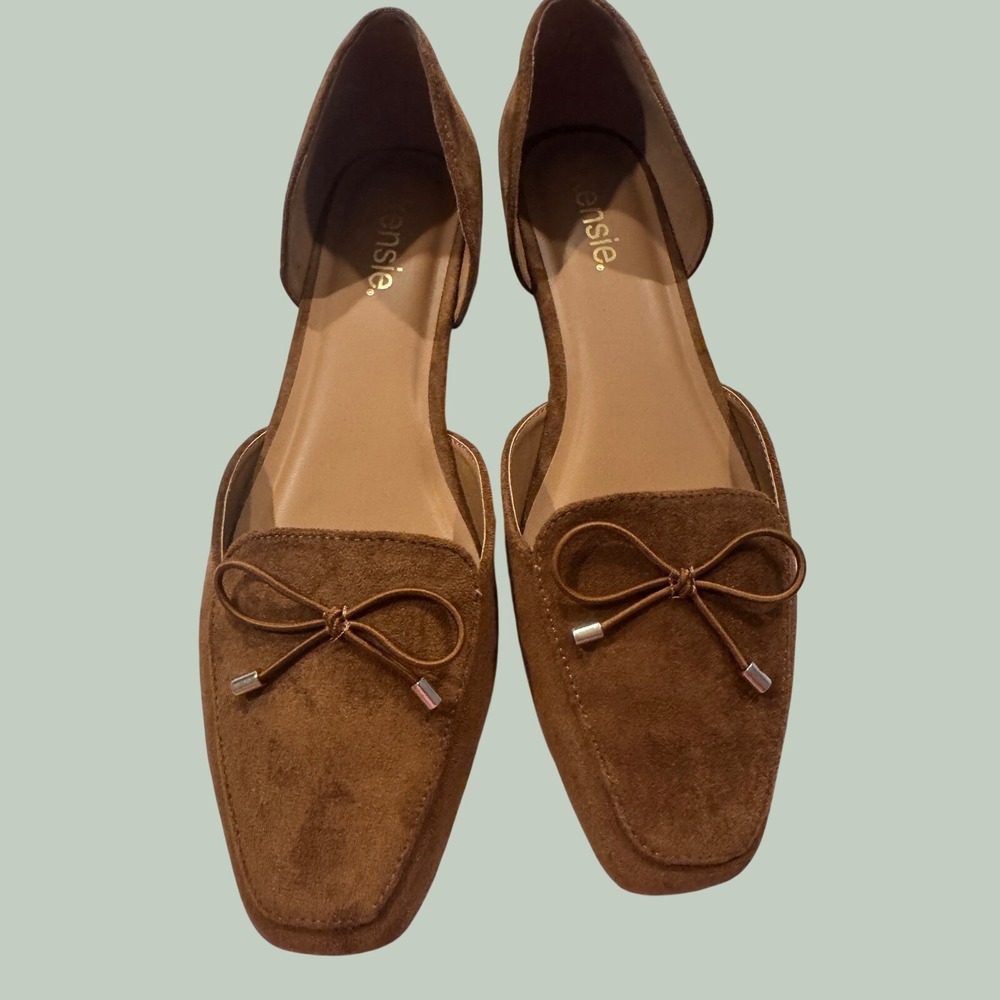Kensie Fany Womens D Orsay Flats Cognac Brown Suede Bow Pointed Toe Shoes 9M